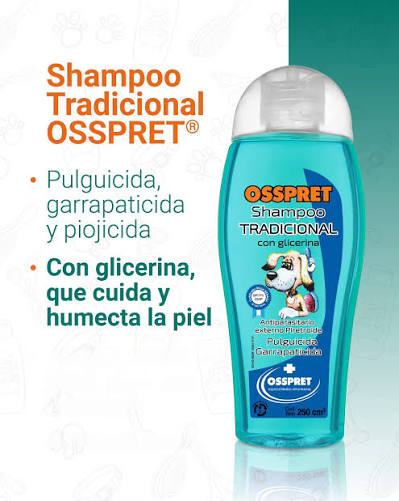 OSSPRET SHAMPOO TRADICIONAL AZUL (PULGAS Y GARRAPATICIDA) X 250CC — foto 2